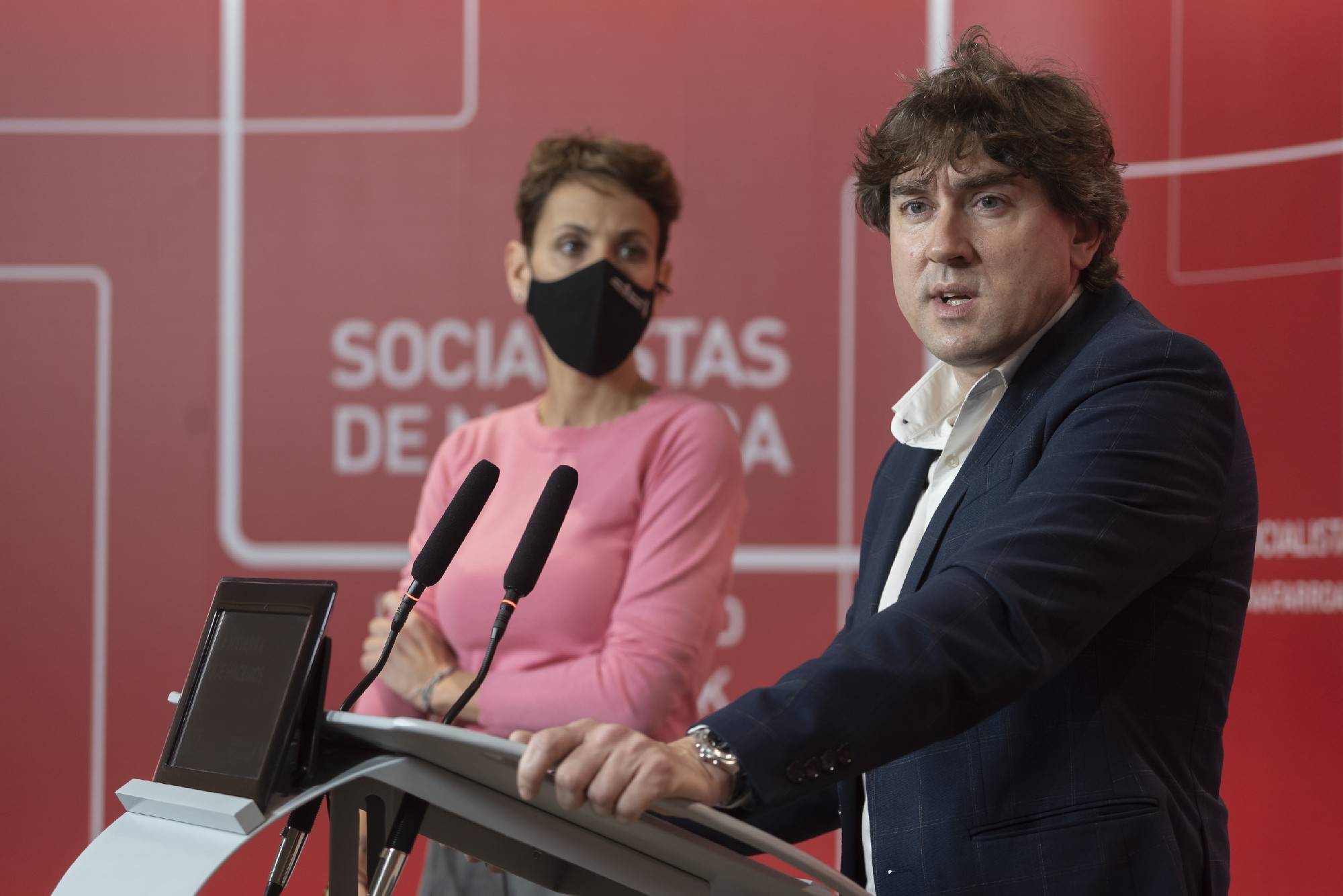 Eneko Andueza y María Chivite en la rueda de prensa previa al encuentro bilateral entre PSN y PSE-EE | Foto: Socialistas Vascos