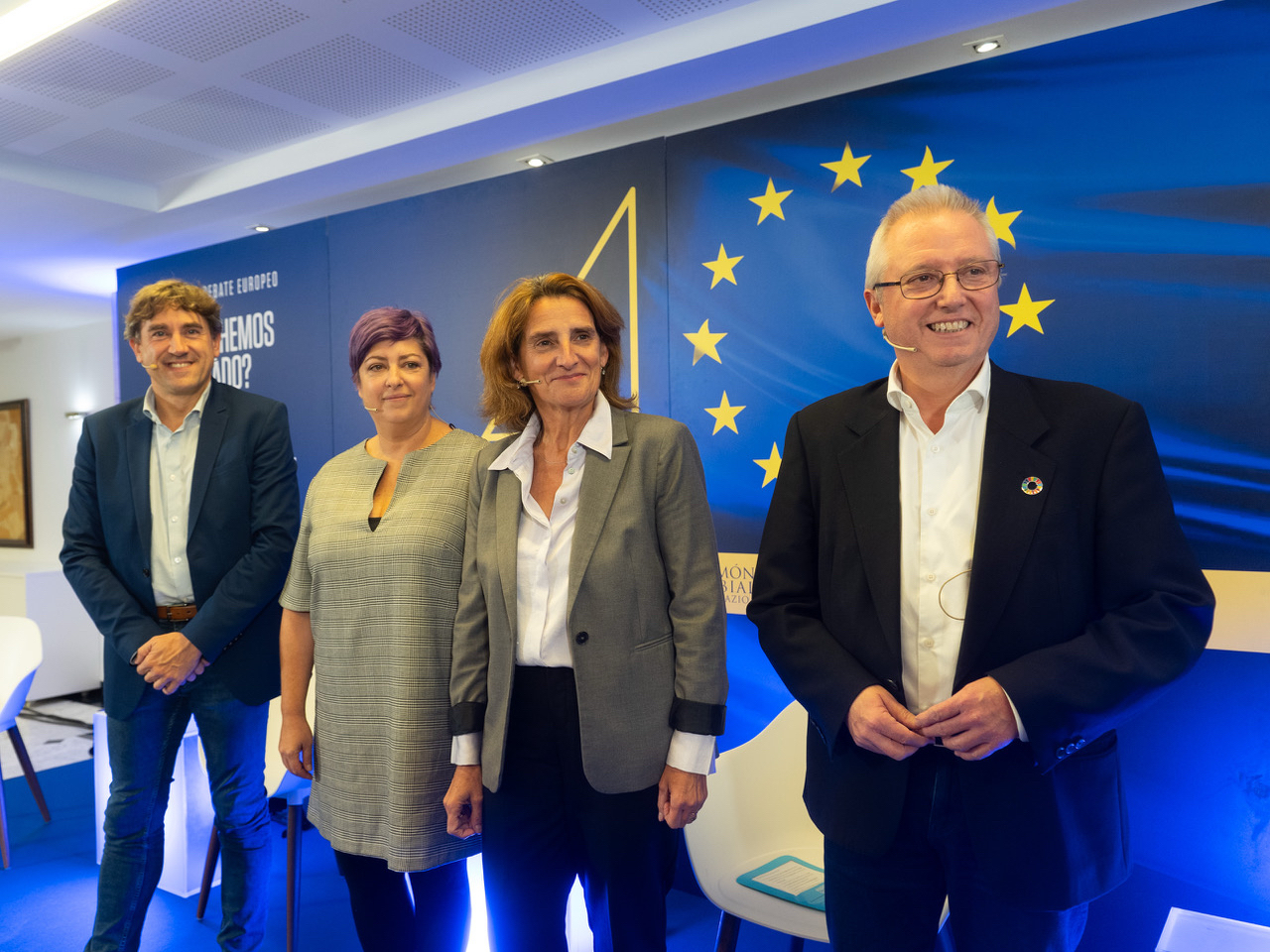 El Secretario General del PSE-EE, Eneko Andueza, junto a Eider Gardiazabal, Teresa Ribera y Jos&eacute; Ignacio Asensio, en el foro "&iquest;Puede la Uni&oacute;n Europea ser verde, social y competitiva a la vez?" de la Fundaci&oacute;n Ram&oacute;n Rubial | Foto: Socialistas Vascos